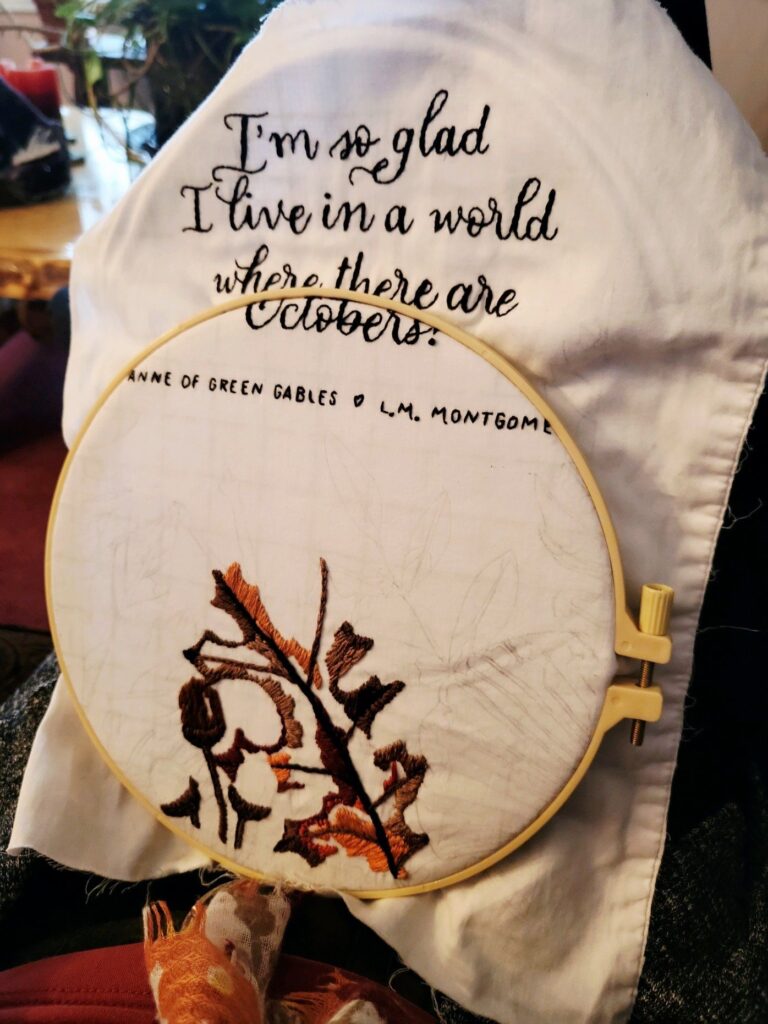 Fall foliage stitching started. Mostly long & short and satin stitches.
